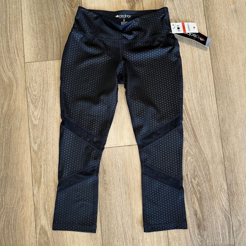 Ideology‎ Black Polka Dot Mesh Cropped Leggings Size XS NWT